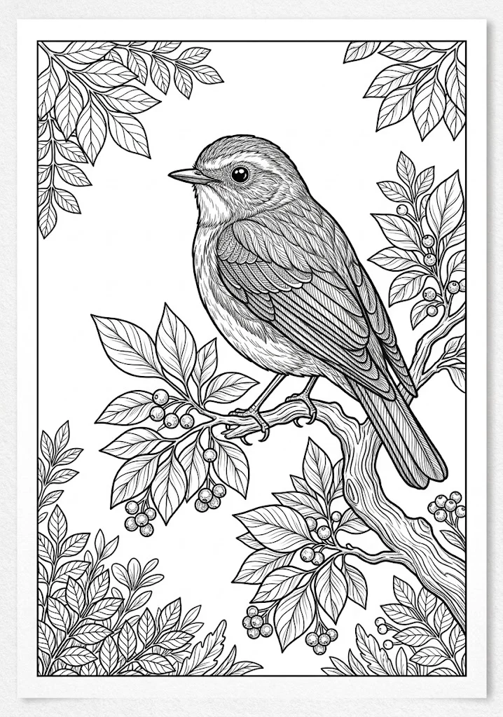 高齢者向け無料塗り絵：ルリビタキ（芸術家・A4印刷用）