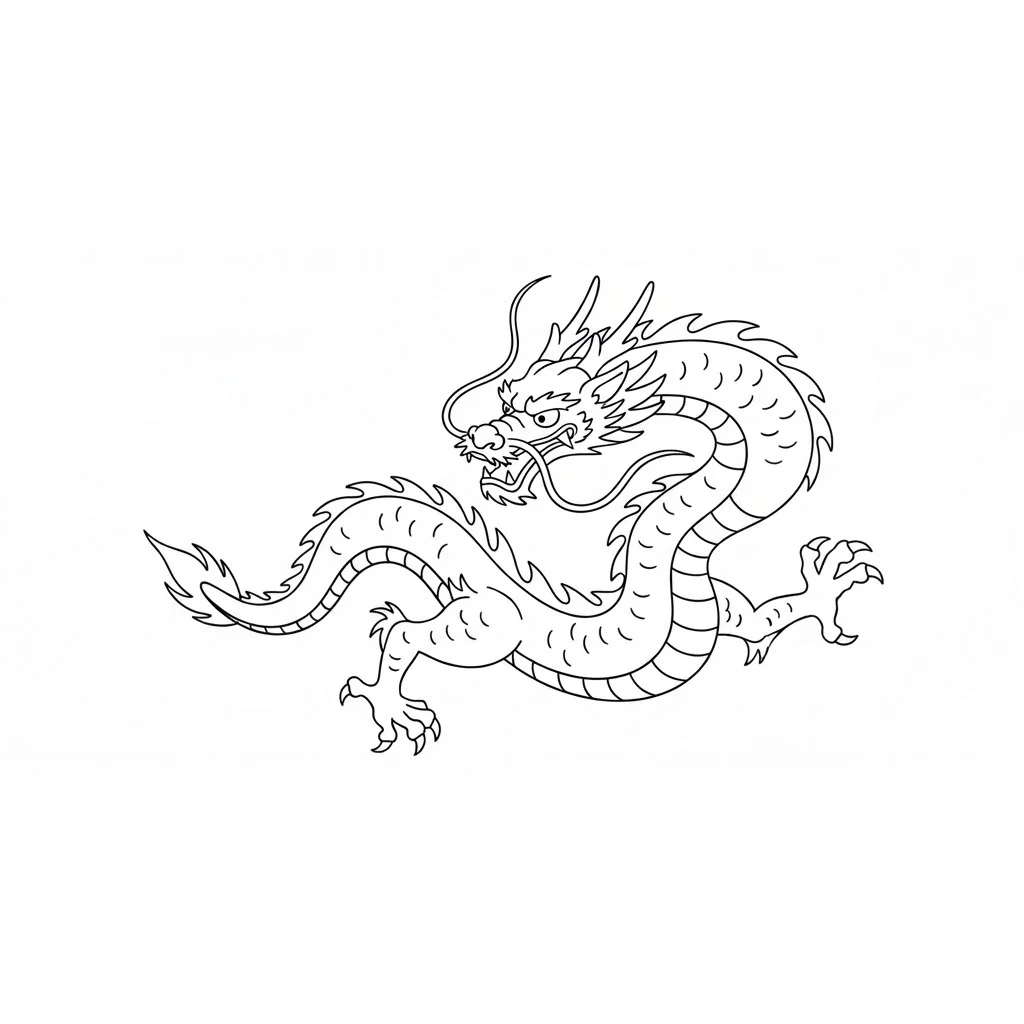 高齢者向け無料塗り絵：天に昇る龍（初級・A4印刷用）