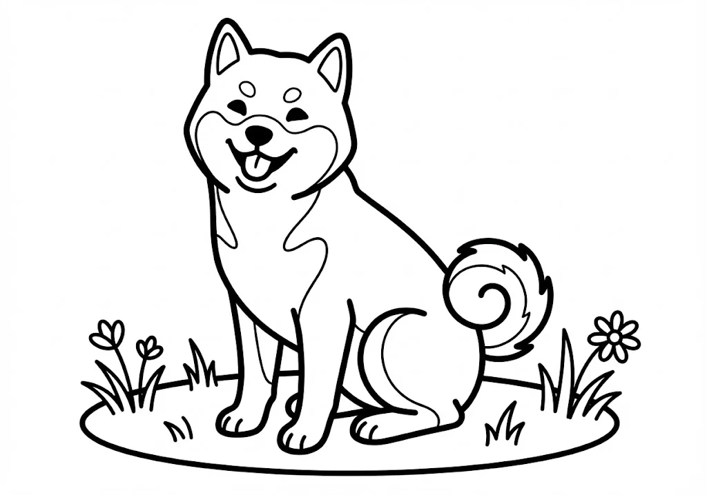 高齢者向け無料塗り絵：かわいい柴犬（初級・A4印刷用）