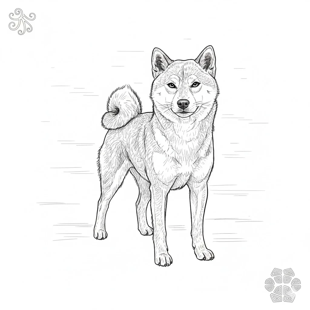 高齢者向け無料塗り絵：凛とした立ち姿の柴犬（芸術家・A4印刷用）