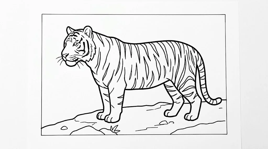 高齢者向け無料塗り絵：トラ（初級・A4印刷用）