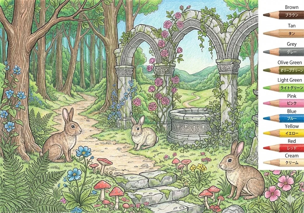 うさぎの塗り絵 完成見本（彩色の見本）