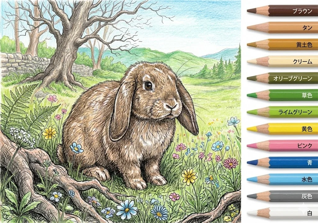 うさぎの塗り絵 完成見本（彩色の見本）