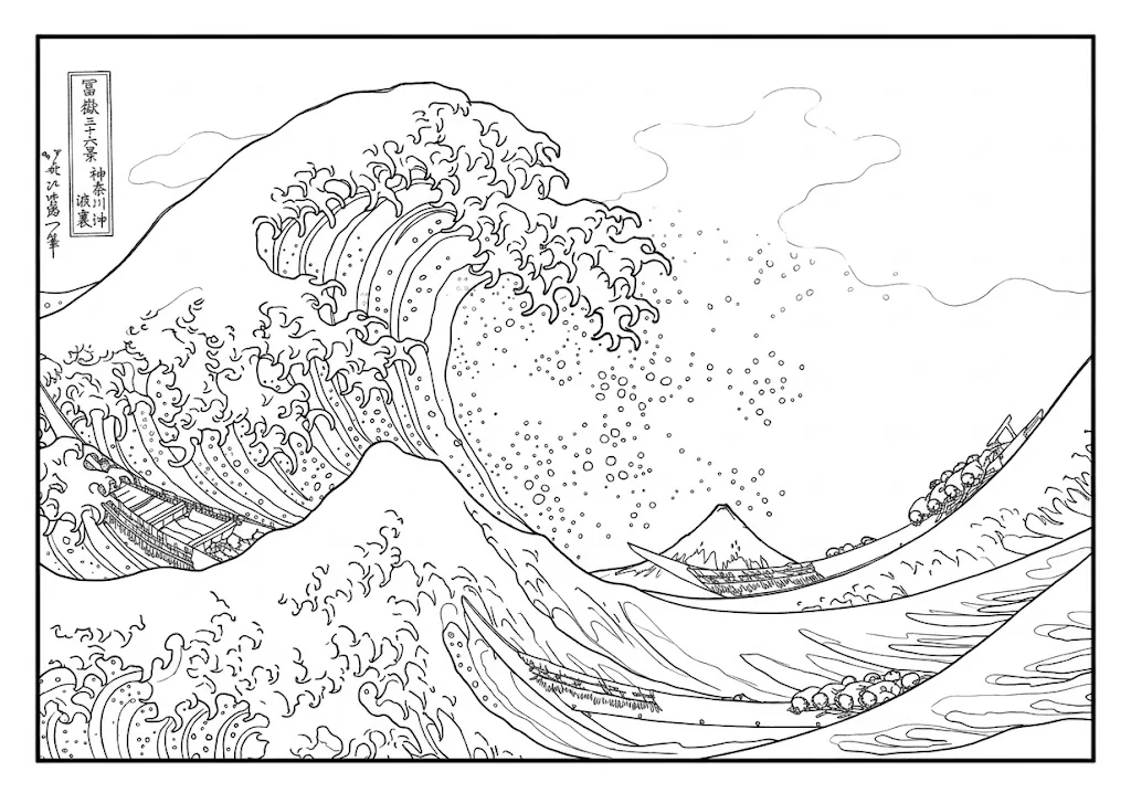 神奈川沖浪裏の塗り絵