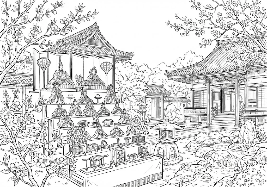 ひな祭りの塗り絵の塗り絵