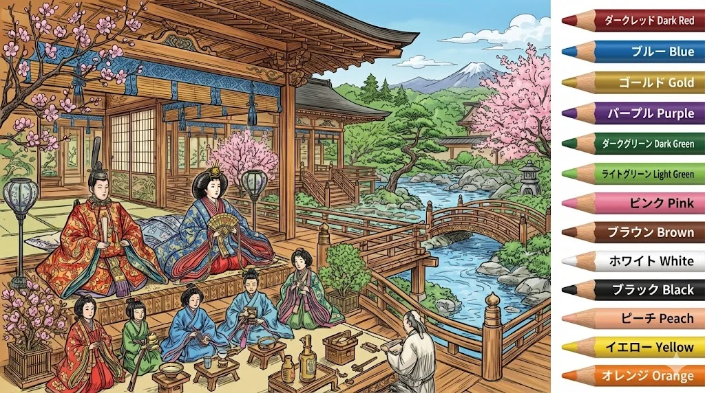 ひな祭りの塗り絵 完成見本（彩色的見本）