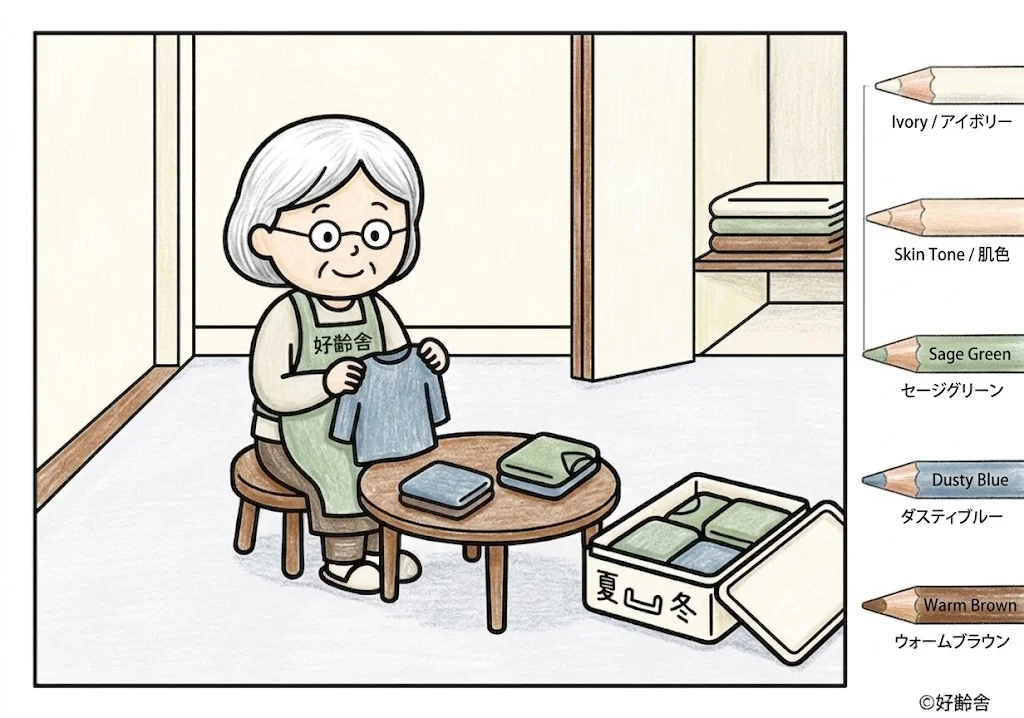 衣替えの塗り絵 完成見本（彩色の見本）