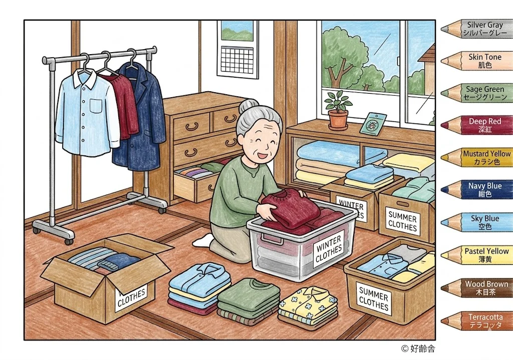 衣替えの塗り絵 完成見本（彩色の見本）