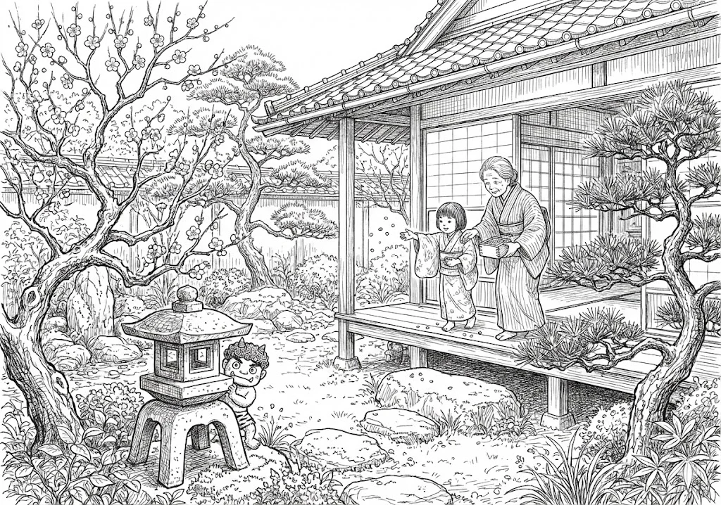 豆まきの塗り絵の塗り絵