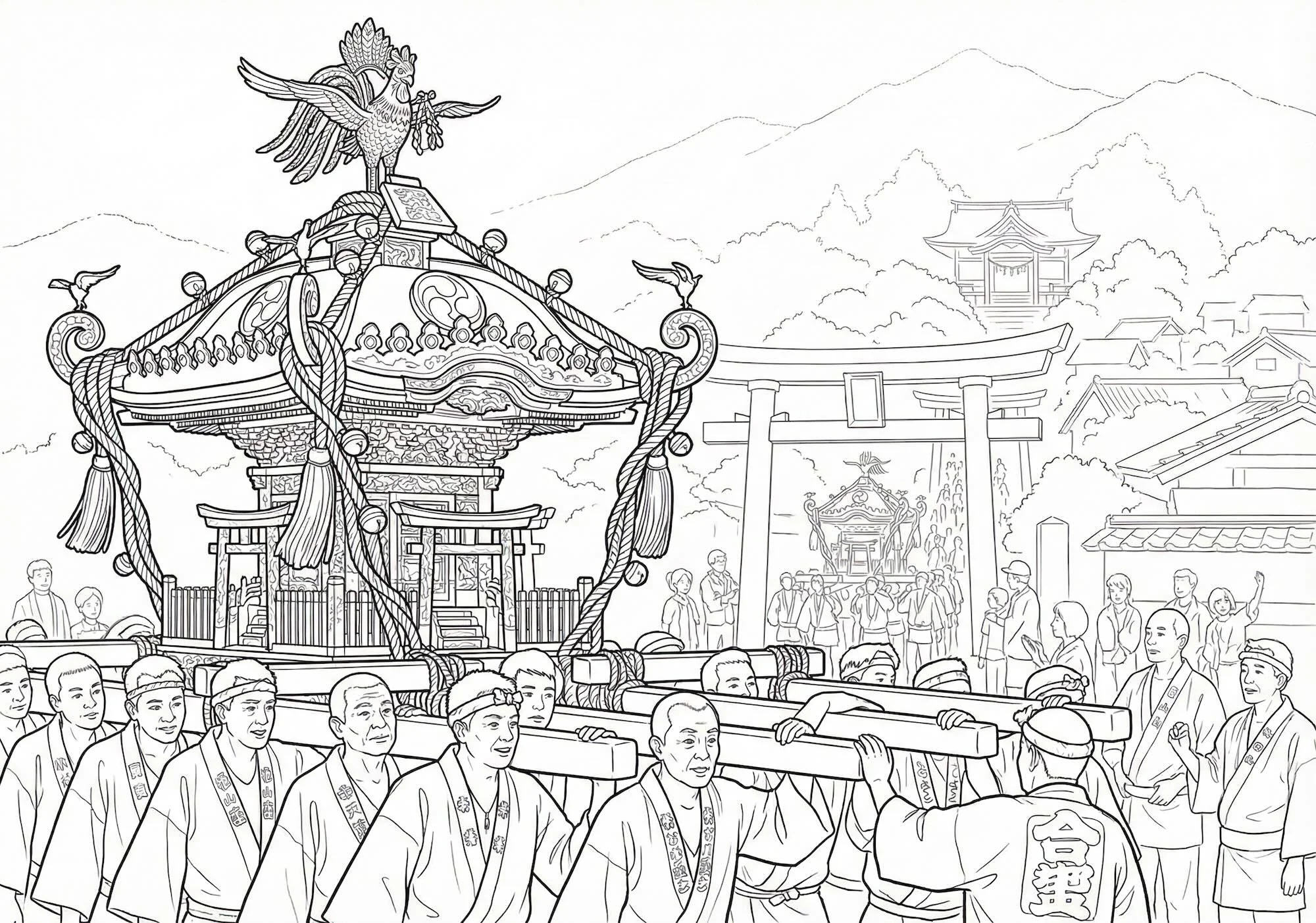 お神輿の塗り絵の塗り絵
