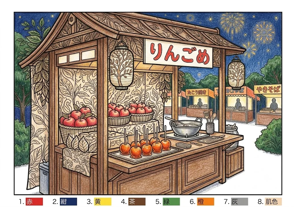 夜店の塗り絵 完成見本（彩色の見本）