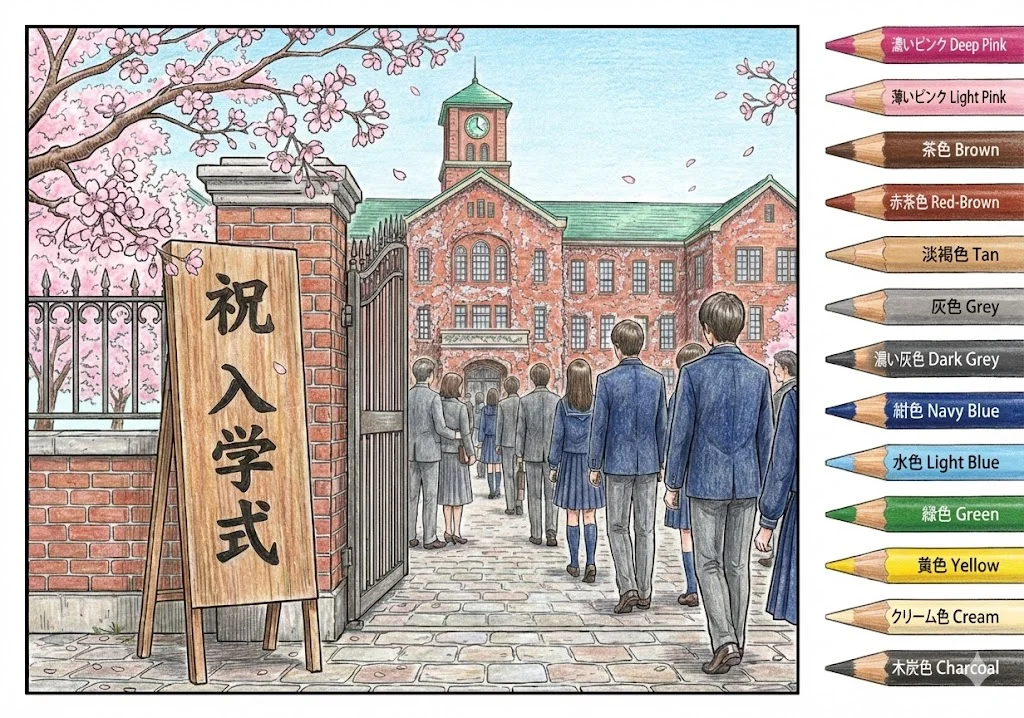入学の塗り絵 完成見本（彩色の見本）