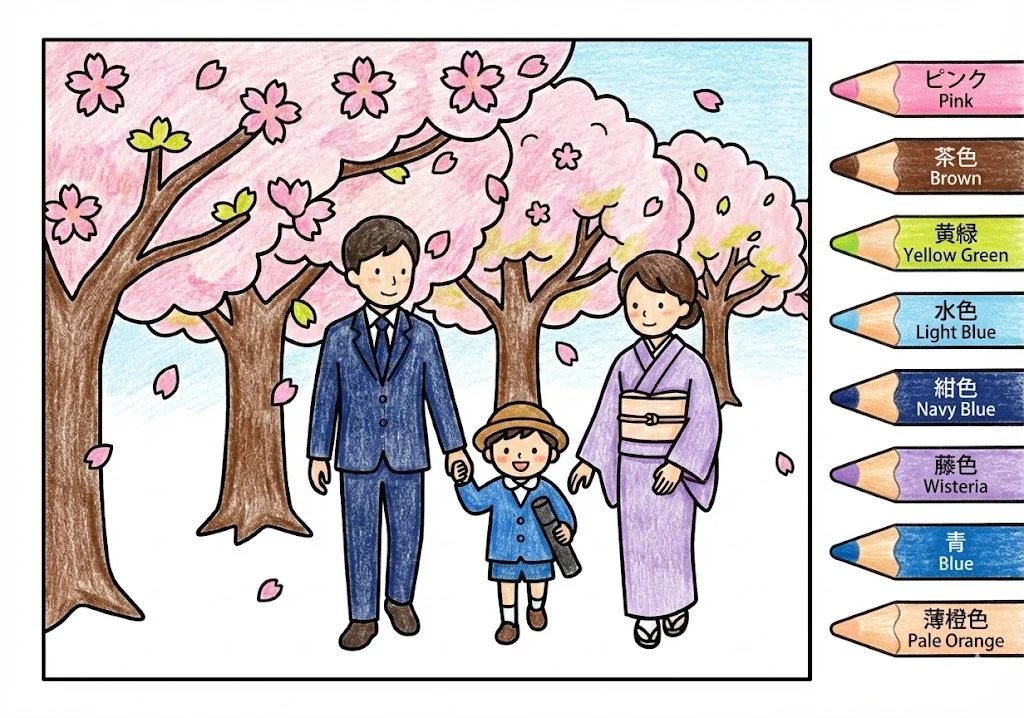 卒園式の塗り絵 完成見本（彩色の見本）