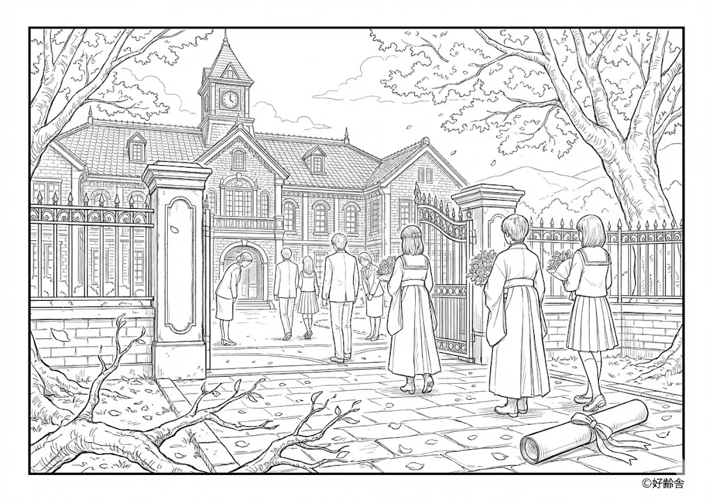 卒業の塗り絵の塗り絵