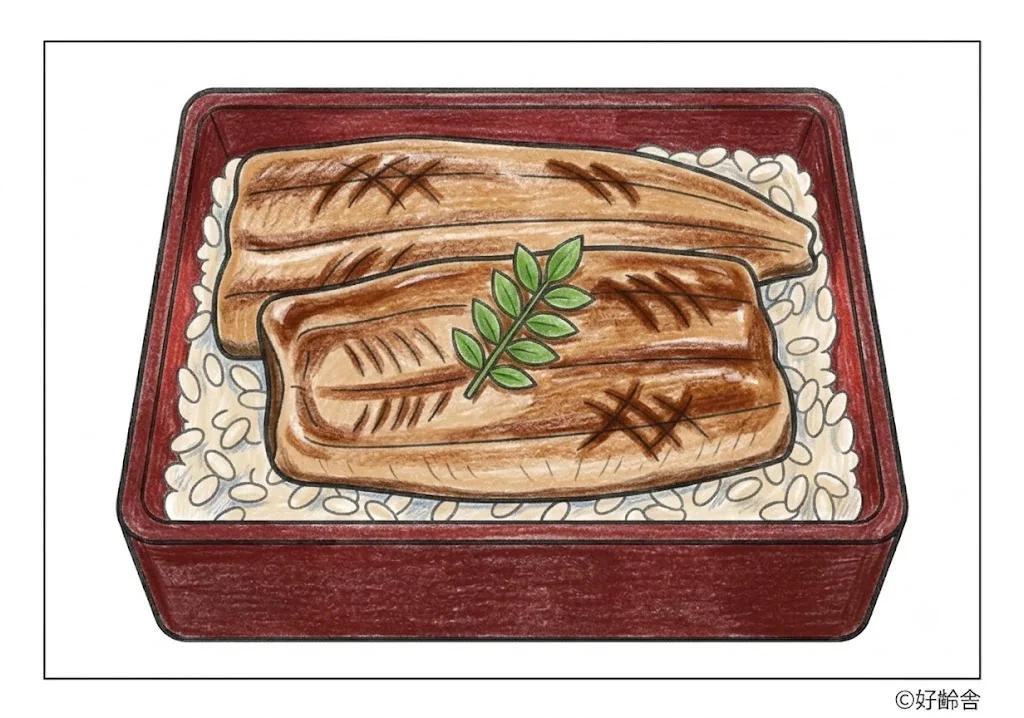 うな重の塗り絵 完成見本（カラーサンプル・高齢者レク用）