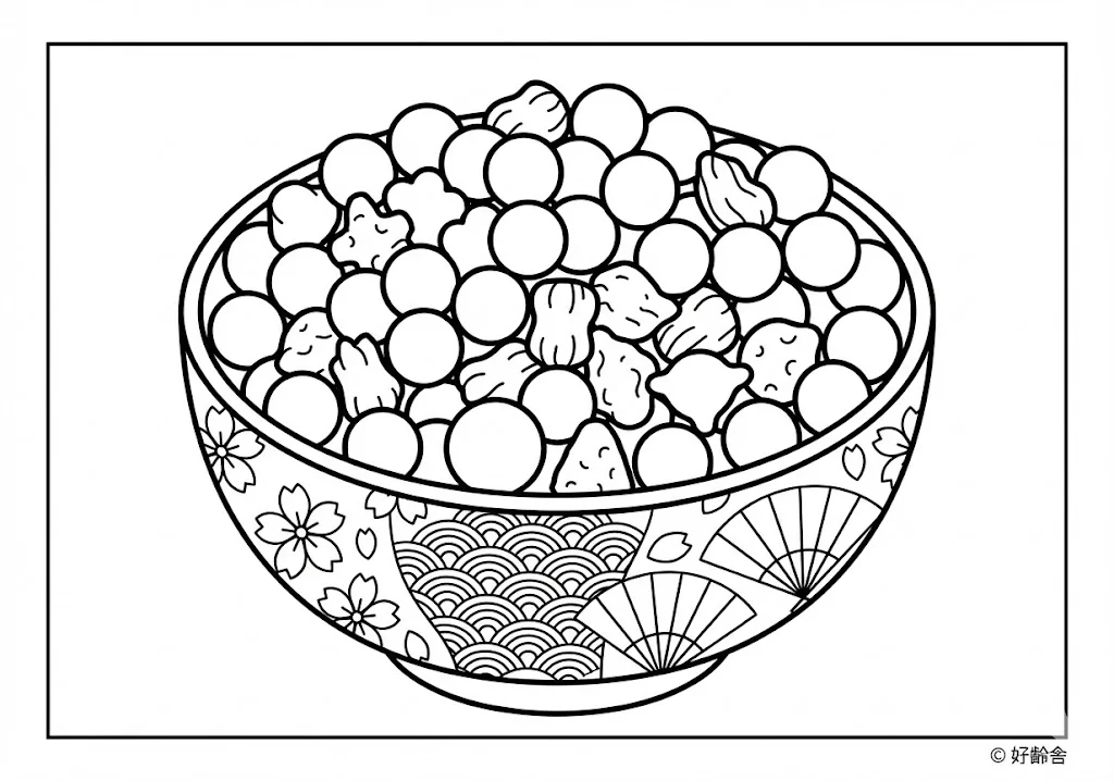 ひな祭りの食べ物 (Hinamatsuri Food (Girl's Festival Foods)) ｜ 高齢者（g3b3）向け無料塗り絵｜美味しい食べ物イラスト