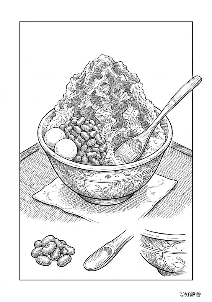 高齢者向け無料塗り絵:宇治金時(A4印刷用・脳トレ介護レク)