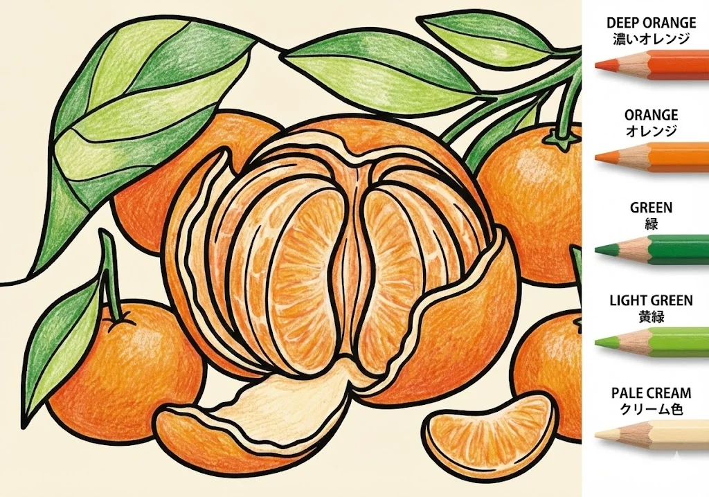 みかん（完成見本） (Mandarin Orange) ｜ 高齢者（g3b3）向け無料塗り絵｜美味しい食べ物イラスト