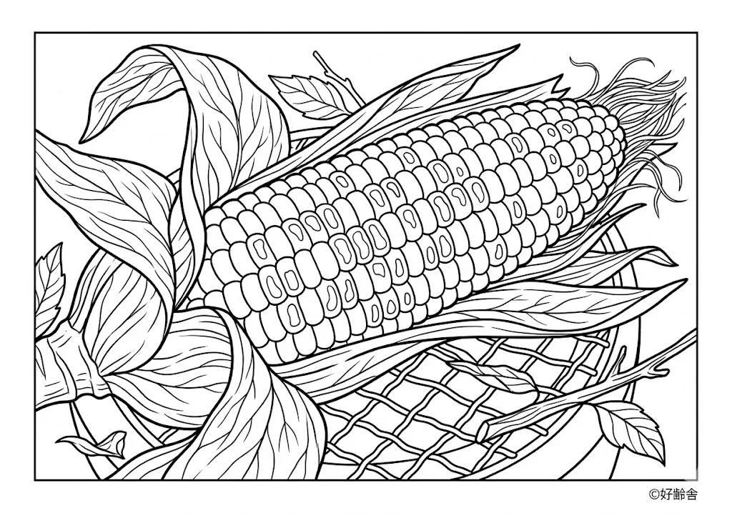 とうもろこしの塗り絵の塗り絵（高齢者向け）