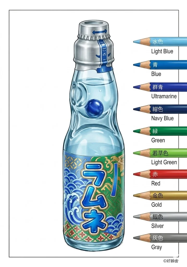 ラムネの塗り絵の塗り絵 完成見本