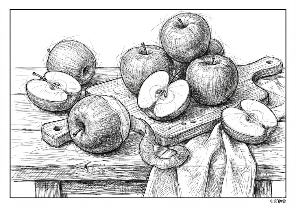 りんご (Apple) ｜ 高齢者（g3b3）向け無料塗り絵｜美味しい食べ物イラスト