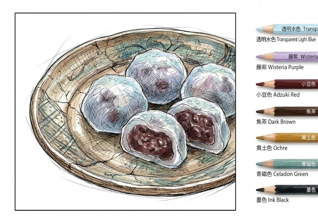 和菓子（完成見本） (Wagashi (Traditional Japanese Sweets)) ｜ 高齢者（g3b3）向け無料塗り絵｜美味しい食べ物イラスト