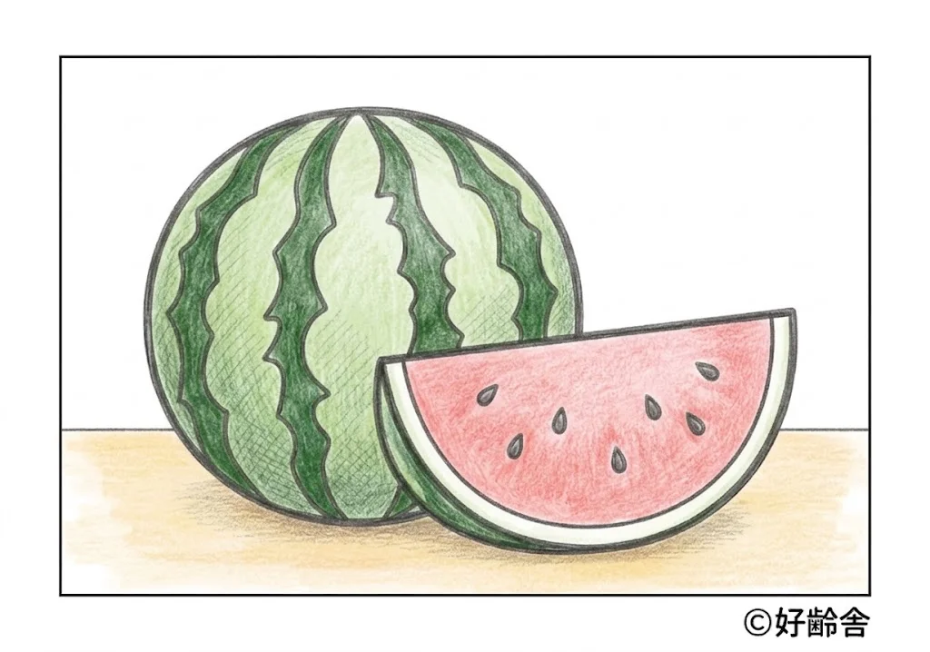 すいかの塗り絵 完成見本(カラーサンプル・高齢者レク用)