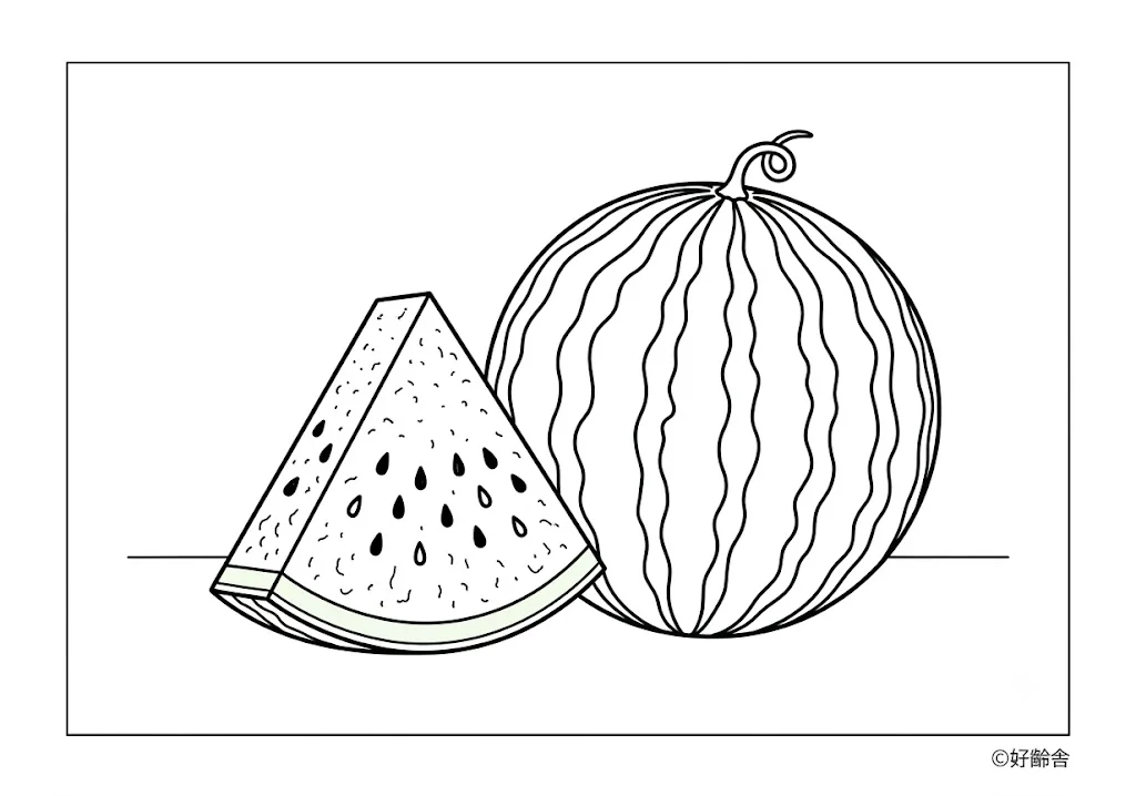 高齢者向け無料塗り絵:すいか(A4印刷用・脳トレ介護レク)