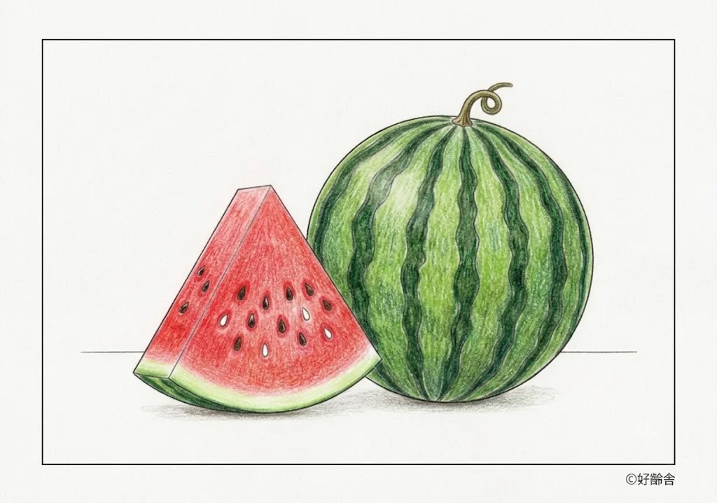 すいかの塗り絵 完成見本(カラーサンプル・高齢者レク用)