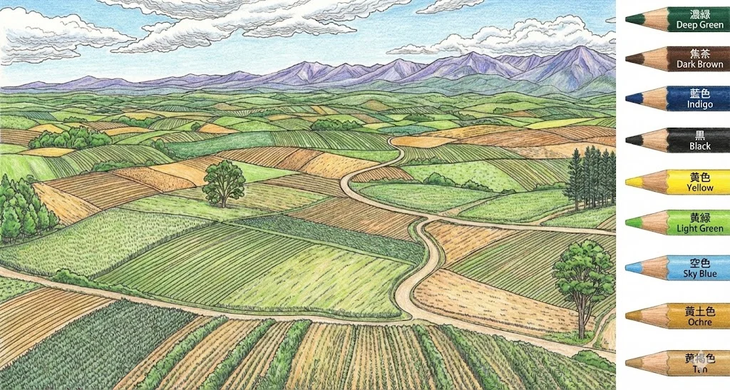美瑛の塗り絵の塗り絵 完成見本