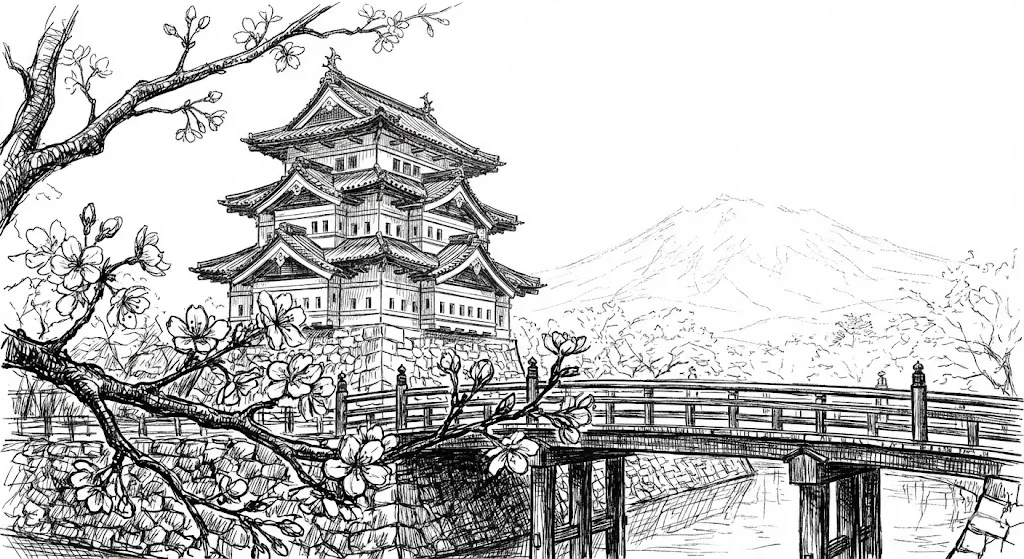 弘前城の塗り絵の塗り絵（高齢者向け）
