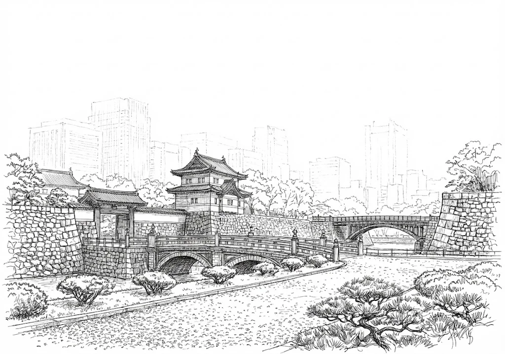 皇居の塗り絵の塗り絵（高齢者向け）