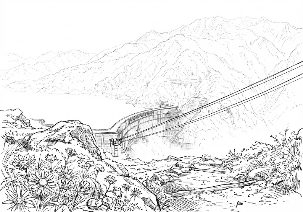 立山黒部の塗り絵の塗り絵（高齢者向け）