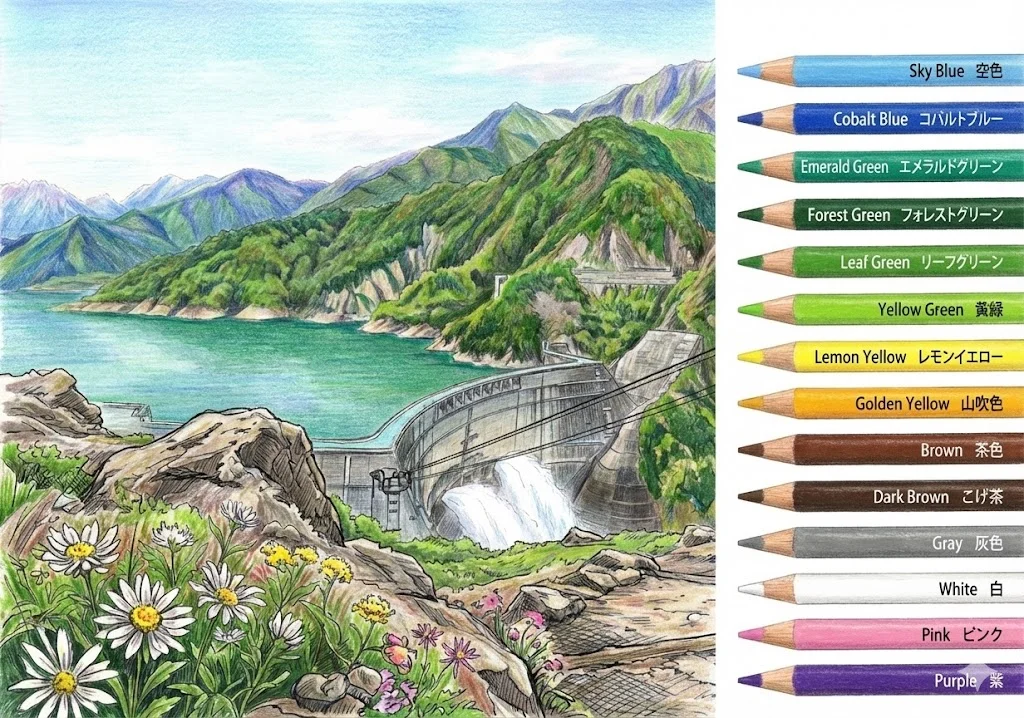 立山黒部の塗り絵の塗り絵 完成見本