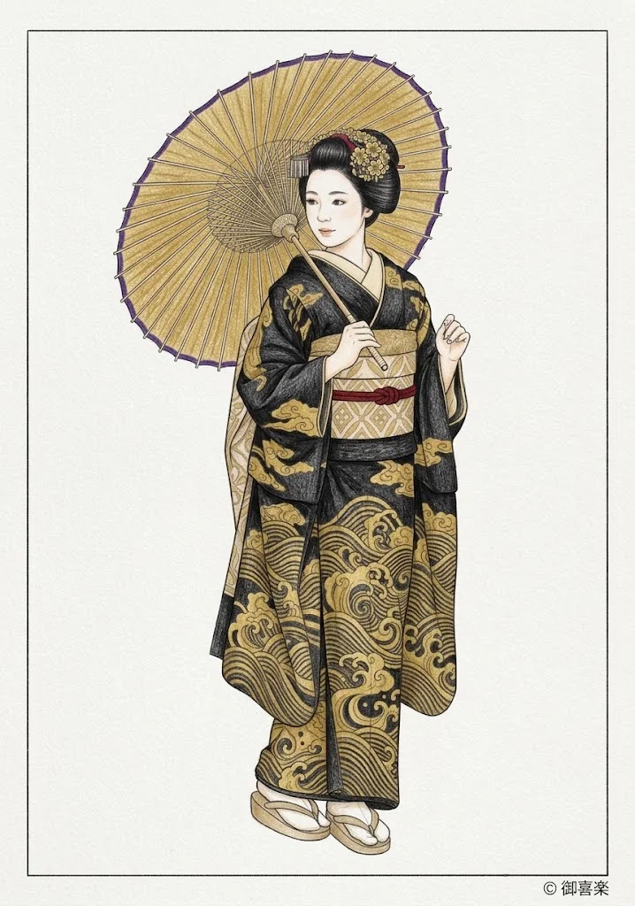 彩色見本：舞妓と和傘