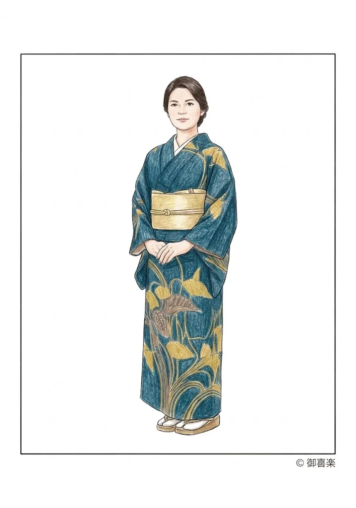 彩色見本：蓮文様の着物