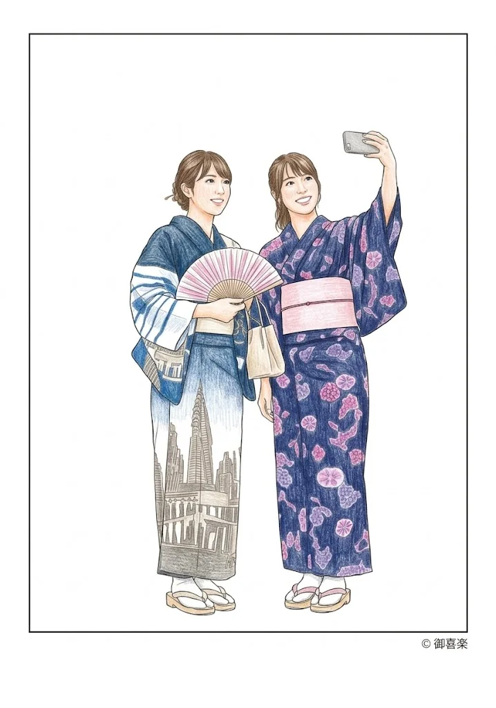 彩色見本：浴衣で自撮り