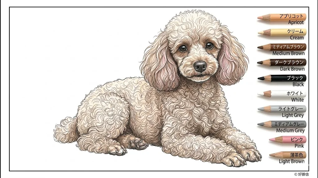 トイプードルの塗り絵の塗り絵 完成見本