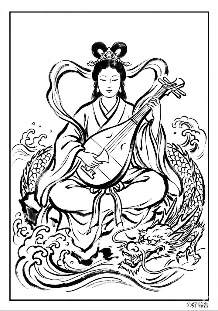 七福神（弁財天） ｜ 高齢者（g3b3）向け無料塗り絵