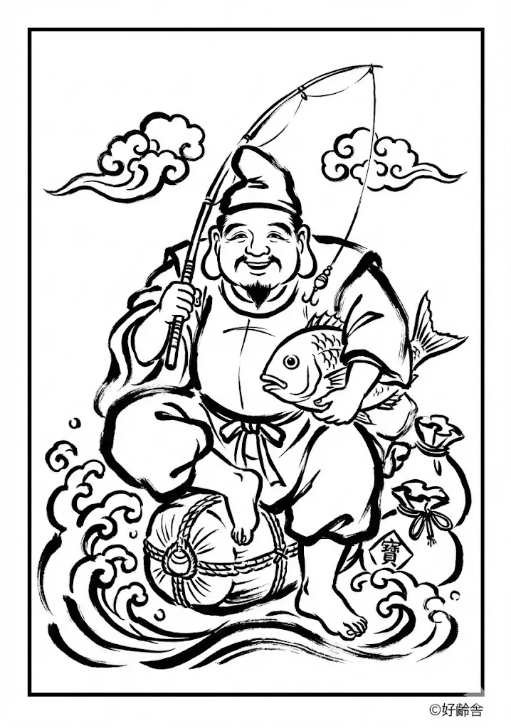 七福神（恵比寿天） ｜ 高齢者（g3b3）向け無料塗り絵