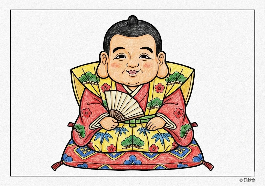 福助の塗り絵の塗り絵 完成見本