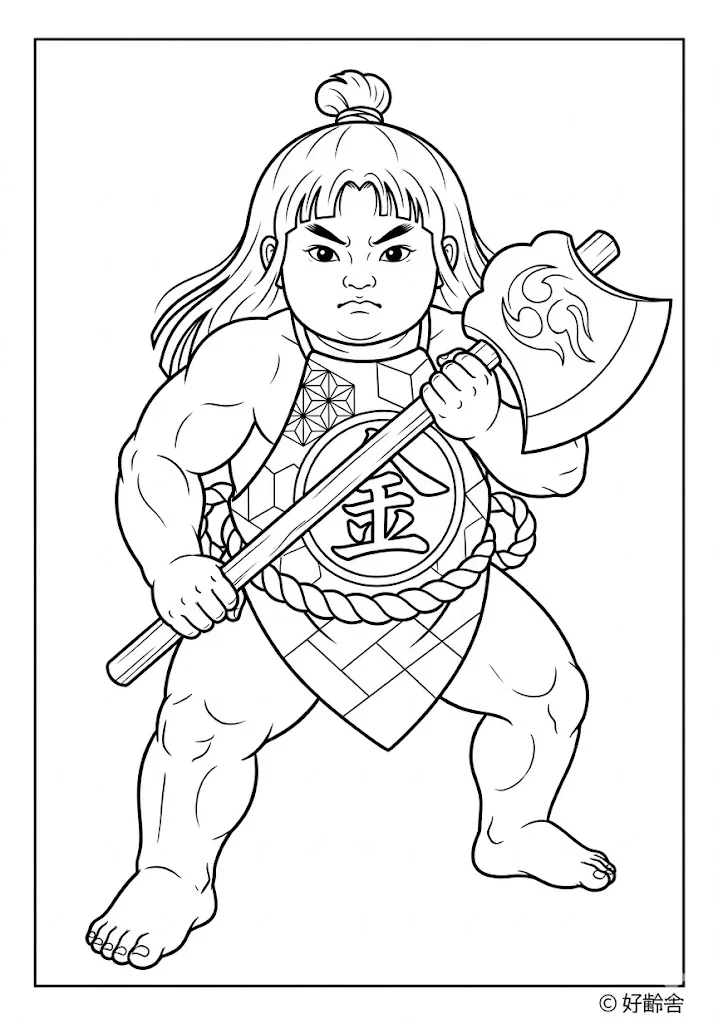 五月人形（金太郎）の塗り絵の塗り絵（高齢者向け）