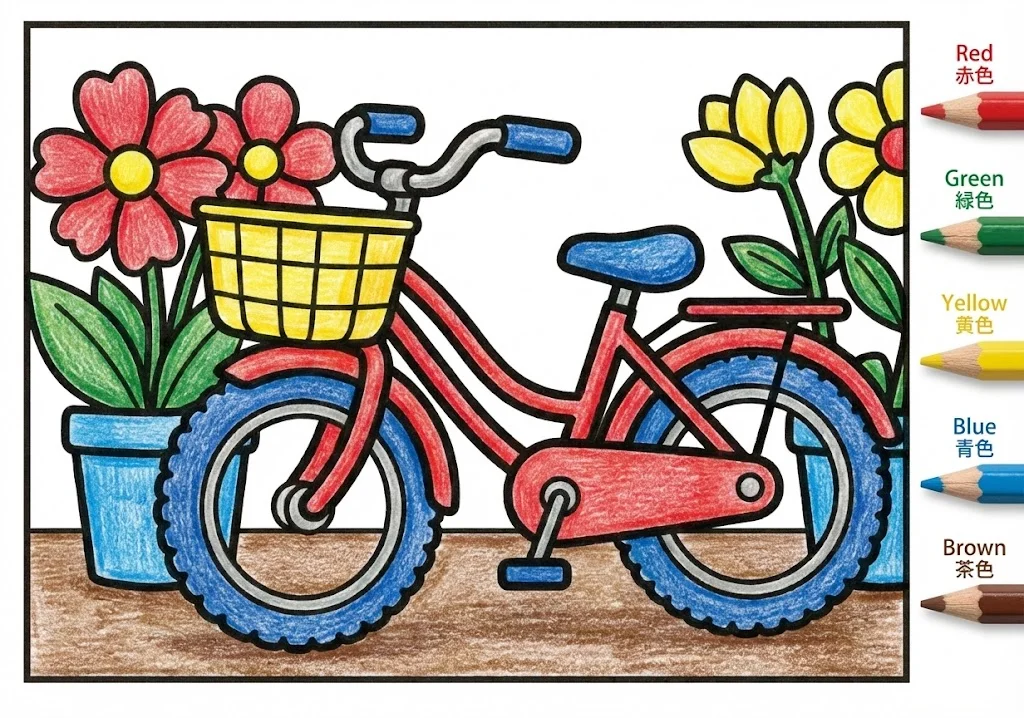 自転車（完成見本） ｜ 高齢者（g3b3）向け無料塗り絵