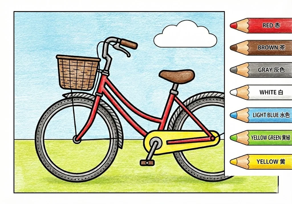 自転車（完成見本） ｜ 高齢者（g3b3）向け無料塗り絵