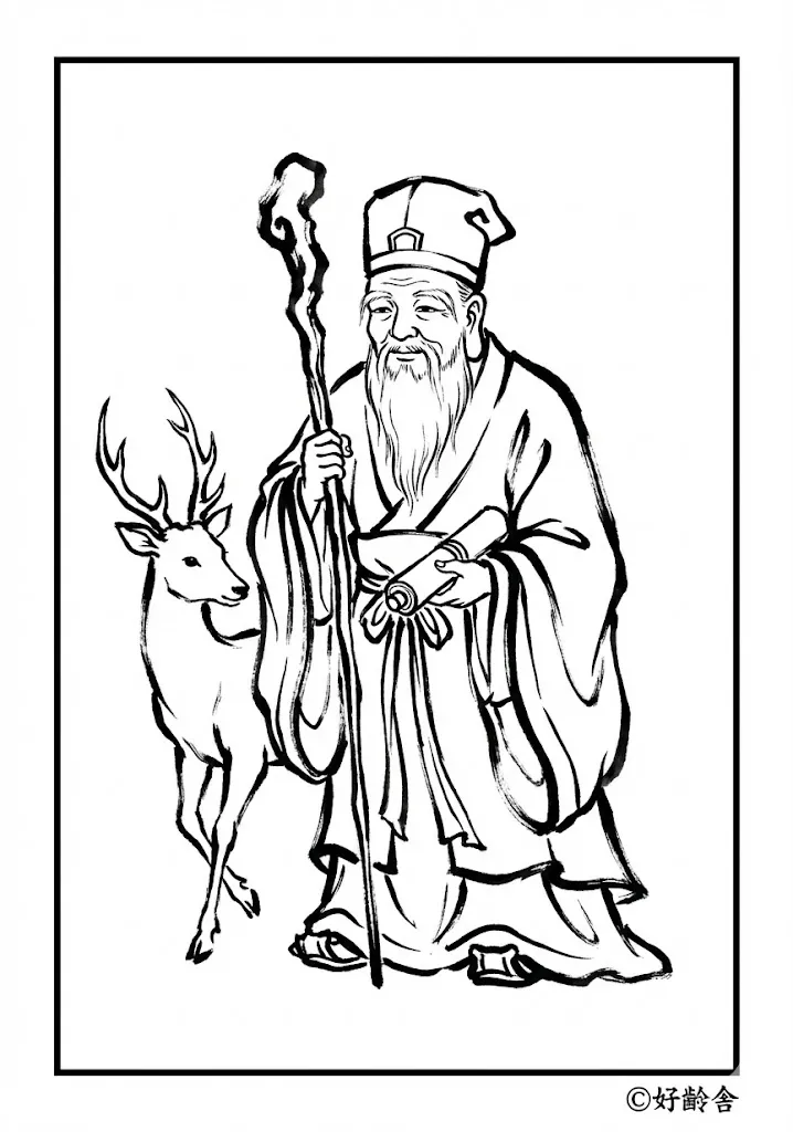 七福神（寿老人） ｜ 高齢者（g3b3）向け無料塗り絵