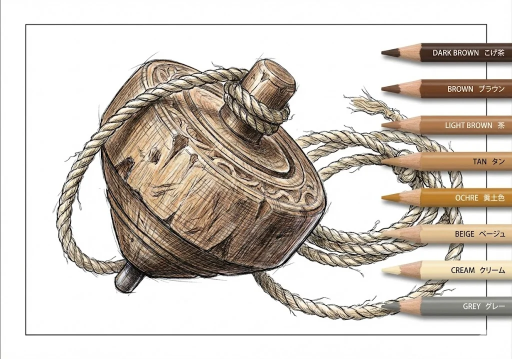 独楽（こま）（完成見本） ｜ 高齢者（g3b3）向け無料塗り絵