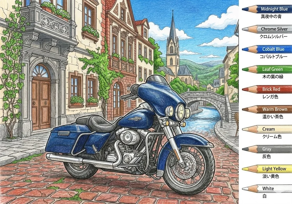 オートバイ（完成見本） ｜ 高齢者（g3b3）向け無料塗り絵