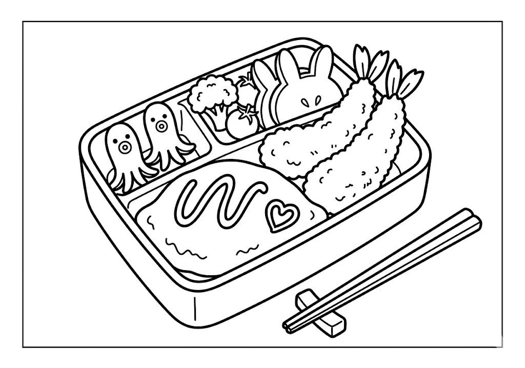 オムライス弁当の塗り絵（下絵）