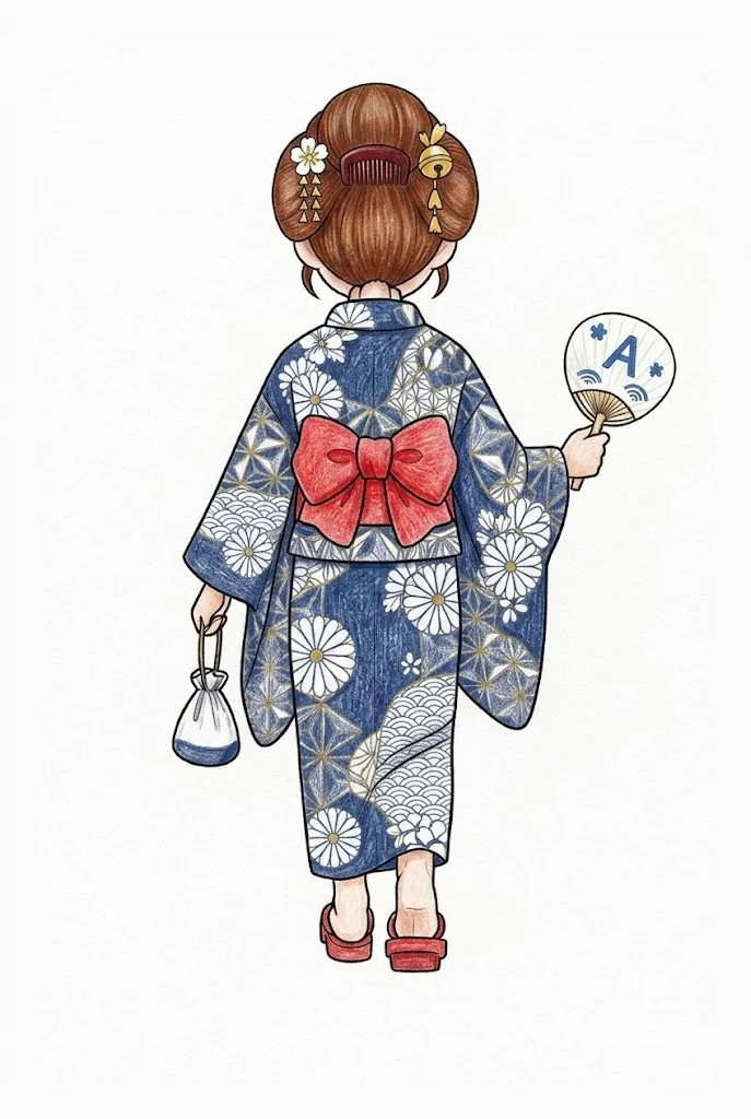 浴衣の女の子の塗り絵（彩色見本）