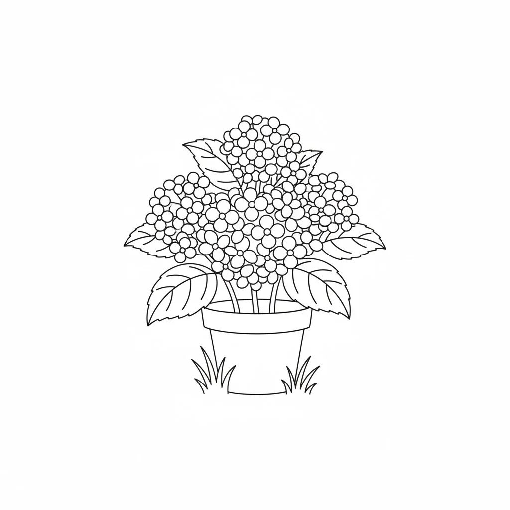 高齢者向け無料塗り絵：梅雨の季節を鮮やかに彩るしっとりとしたあじさい（初級・A4印刷用）